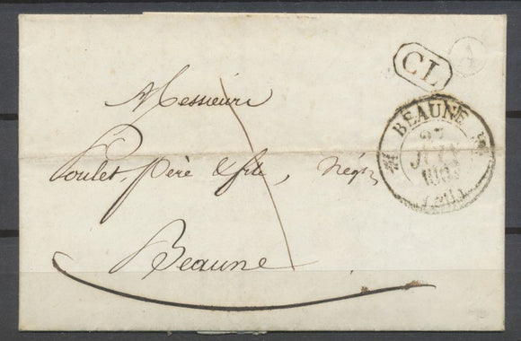 1837 Lettre CAD Type 12 Beaune + CL + BR A : Pomard. Cote d'Or (20) N3930