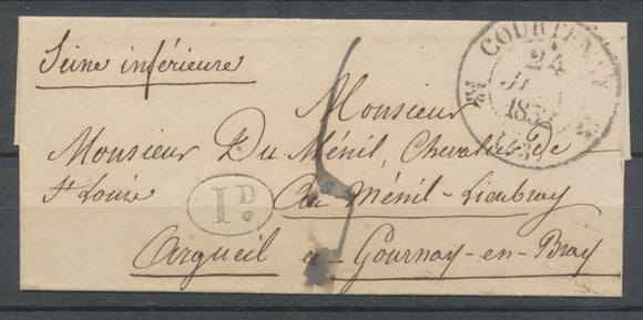 1837 Lettre CAD Type 12 COURTENAY LOIRET (43) + 1d noir TB. N3932