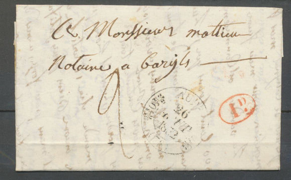 1832 Lettre CAD Type 11 AUPS Fleurons + 1d rouge VAR (78). Indice 11 N3939