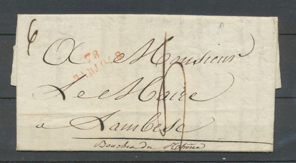 1807 Lettre Marque 78 BARJOLS 24x9mm en rouge VAR(78).  Indice 14. TB N3941