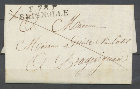 1825 Lettre Marque P78P BRIGNOLLE (P/RI) 41x10mm  VAR(78).  Indice 12. Sup N3944