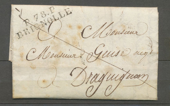1824 Lettre Marque P78P BRIGNOLLE (P/RI) 41x10mm  VAR(78).  Indice 12. TB. N3945
