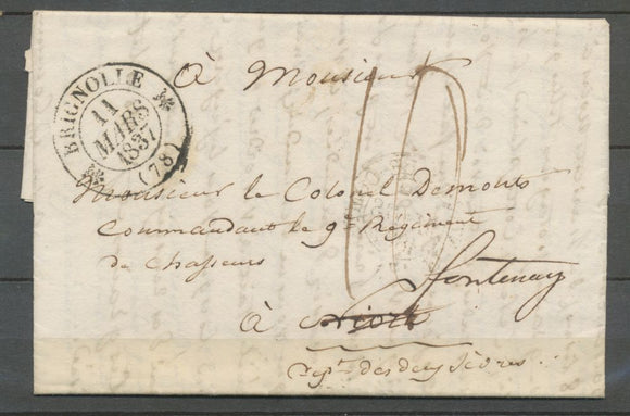 1837 Lettre à 10 décimes CAD T12 BRIGNOLLE VAR(78).  N3946