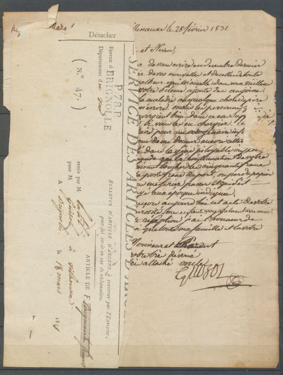 1831 Lettre avec Article d'argent en Port Payé P78P BRIGNOLLE VAR(78)  N3948