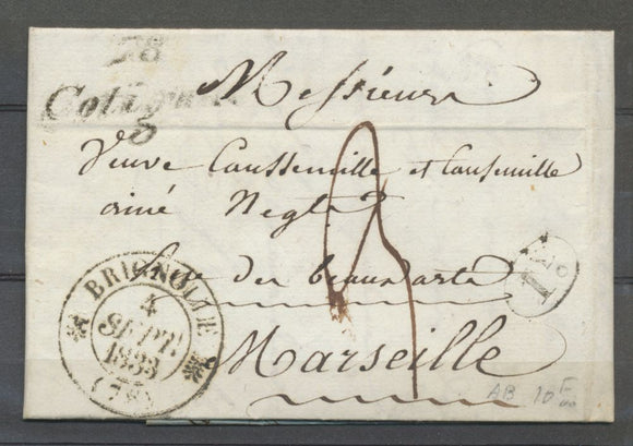 1833 Lettre Cursive 78 COTIGNAC + CAD T12 BRIGNOLLE (VAR). TB N3950
