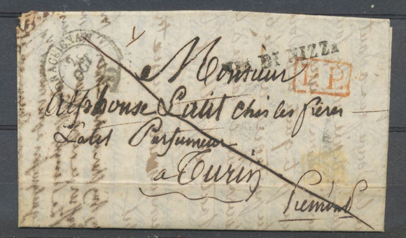 1843 Lettre en PP CAD T15 DRAGUIGNAN VAR(78) Pour Turin TB. N3951