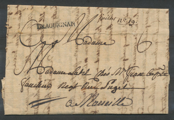 1872 Lettre Marque Lenain N°3 78 mm DRAGUIGNAN VAR(78). Ind 10. TB N3959