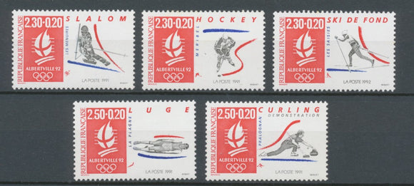 Série Albertville'92. Jeux olympiques d'hiver. Logo et disciplines sportives. 5 valeurs Y2680S