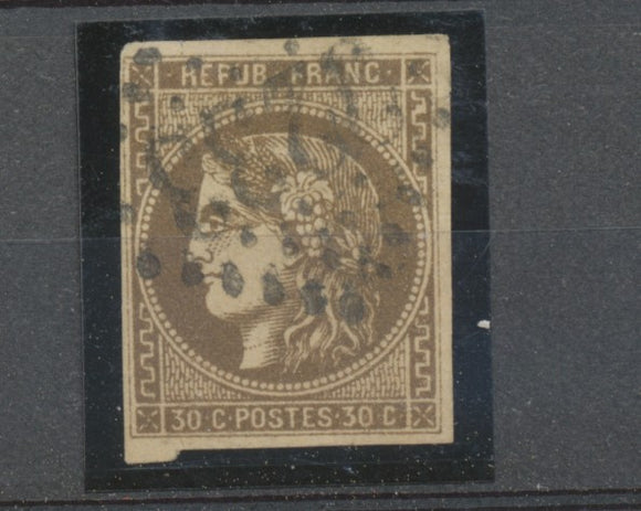 1870 FRANCE N°47 30c brun obl. Losange GC Cote 250€ A1196