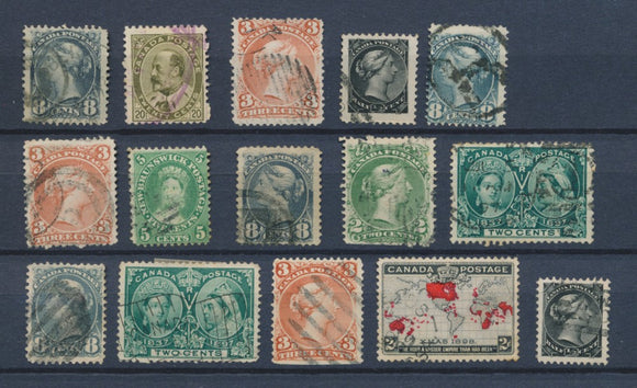 CANADA : Lot of 15 very old Stamps . Good used stamps High CV$400 A2066