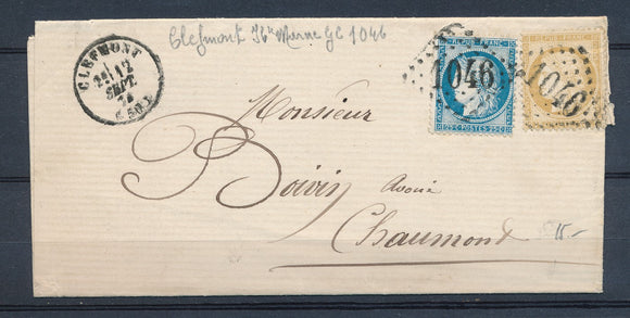 1874 Lettre à 30c obl GC1046 CLEFMONT T16 HAUTE-MARNE(50) TB. A316