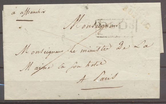 1819 Lettre marque linéaire P15P RUFFEC 25x9 Rouge sec CHARENTE(15) TB. A325