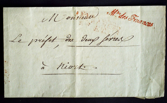 1816-18 France lettre en Franchise Mstre des Finances en Rouge AA20