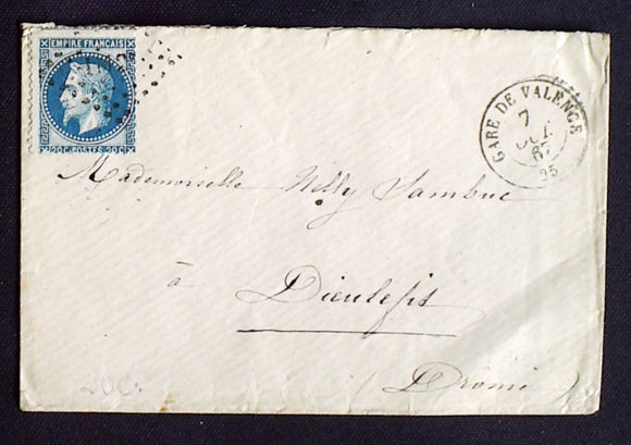 1867 France lettre N°29 Obl Amb. CàD t.15 Gare de Valence 25 (sans ()) AA33
