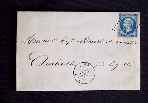 1861 France lettre PC 3687 Wasigny(7) ARDENNES sur timbre n°14 Ind 8 AA6