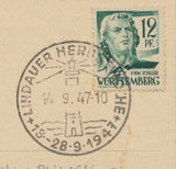 1947 Superbe CP Obl temp Expo Phil. LINDEAU C547