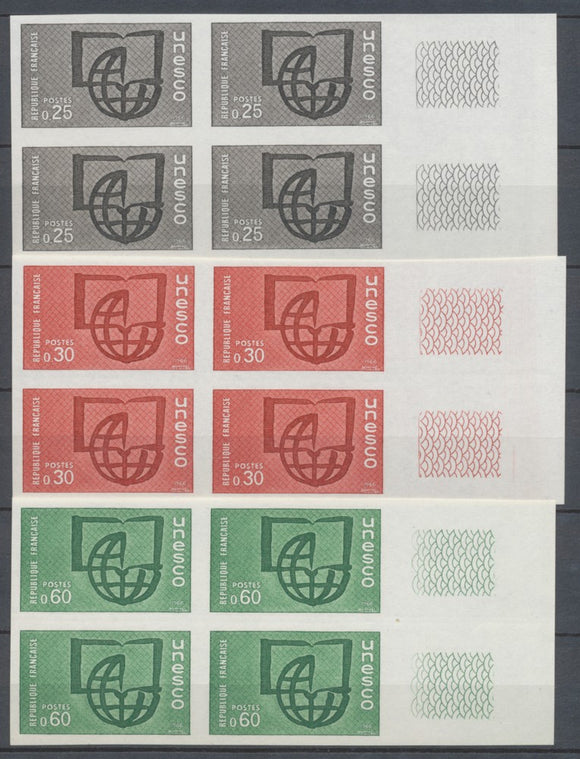 1966 France SERVICES. Blocs de 4 du N°36 à 38 Non dentelés N** COTE 860€ D1623