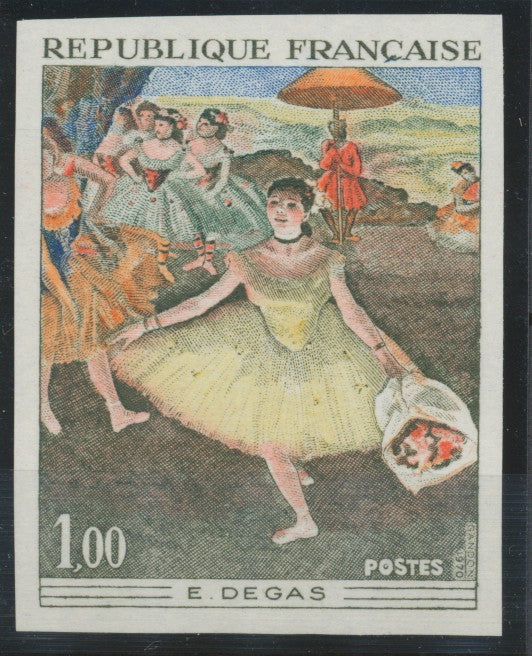 1970 France N°1653a 1f. polychrome Non dentelé Neuf luxe** COTE 100€ D1728