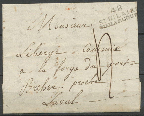 1822 Lettre marque liénaire 48/St HILAIRE/DU HARCOUET MANCHE(48) TB. F164