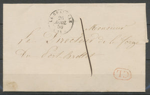 1856 Lettre CAD T15 LA GRAVELLE + CL rouge en local. MAYENNE(51) Superbe F329