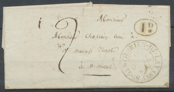 1832 Lettre Cachet à date Type 13A ST-SYMPORIEN-DE-LAYE LOIRE(88) F346