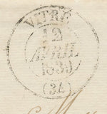 1841 Lettre CAD T14 VITRE 1 décime en local ILLE ET VILLAINE(34). F365