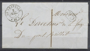 1851 Lettre CAD T15 LA GRAVELLE + CL noir en local. MAYENNE(51) Superbe F385