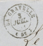 1851 Lettre CAD T15 LA GRAVELLE + CL noir en local. MAYENNE(51) Superbe F385