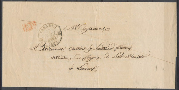 1840 Lettre CAD T13 VARADES en port payé PP rge LOIRE-INFERIEURE(42) TB. F386