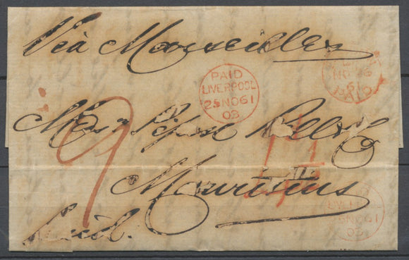 1861 Lettre de Liverpool via Marseille pour l´île maurice F518