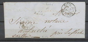 1853 Lettre càd de PARIS 25c + Cursive 71/Luché Ind 13 SARTHE H2002