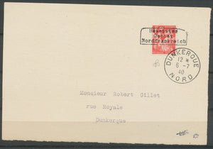 1940 Devant lettre Guerre Surcharge et càd DUNKERQUE N°5 Cote 750€ Signé H2013