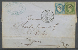 Sept 1871 Lettre N°37 et 20 Obl GC4245 càd VILLEFRANCHE-S-SAONE C 160€ H2030