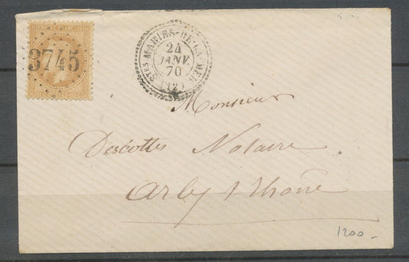 1870 Env. N°28 Obl GC3745 càd T22 Stes MARIES-DE-LA-MER BOUCHES DU RHONE H2032