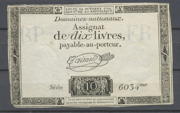 Assignat de 10 livres TB H2076