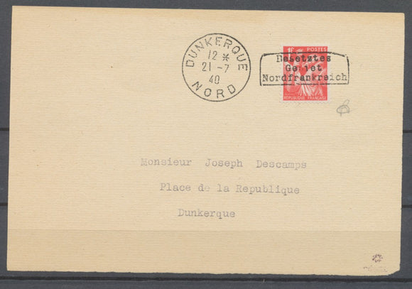 1940 Devant lettre Guerre Surcharge et càd DUNKERQUE N°5 Cote 750€ Signé H2082