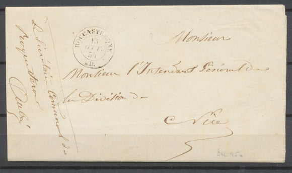 Lettre en franchise 13/10/1854 CAD Sarde ROCCASTERONE pour Nizza TB. H2284