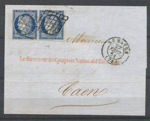 1851 Lettre Paire N°4a 25c bleu foncé Obl Grille + LE HAVRE superbe H2589