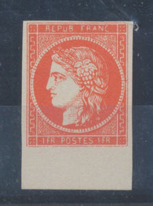 France FAC Simile du N°7 1F Vermillon en Bord de feuille. H3030