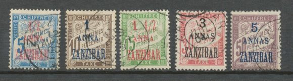 1897 Colonie Fse ZANZIBAR Taxe N°1 à 5 oblitérés TB. Cote 110 € H3082