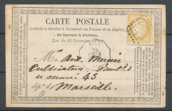 1874 CP 15c GC2240 Convoyeur Station Bleu NICE VINT.M (87) ALPES MARITIMES H3106