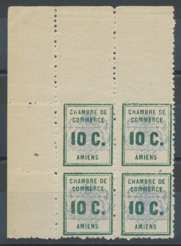 Timbre de Grève. Bloc de 4 N°1, 10c vert/outremer CDF NEUF LUXE** C. 140€ I1348