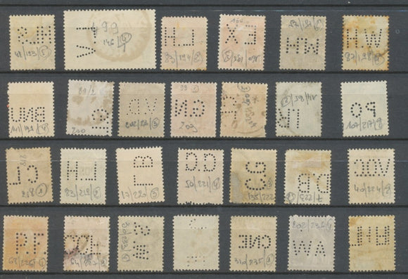 Lot de 27 timbres perforés dont rares. B/TB J324
