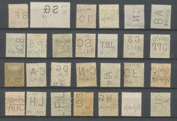 Lot de 27 timbres perforés dont rares. B/TB J331
