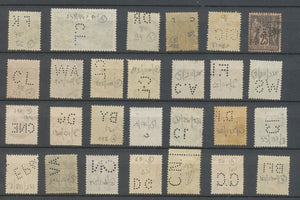 Lot de 27 timbres perforés dont rares. B/TB J334