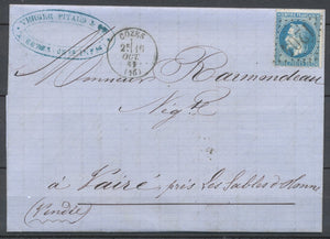 Lettre n°29B 20c. bleu obl GC 1204 Cozes Ind 4 K1007