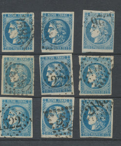 Lot de 9 Bordeaux N°46 20c Bleu. Qualité TTB, TB. L103