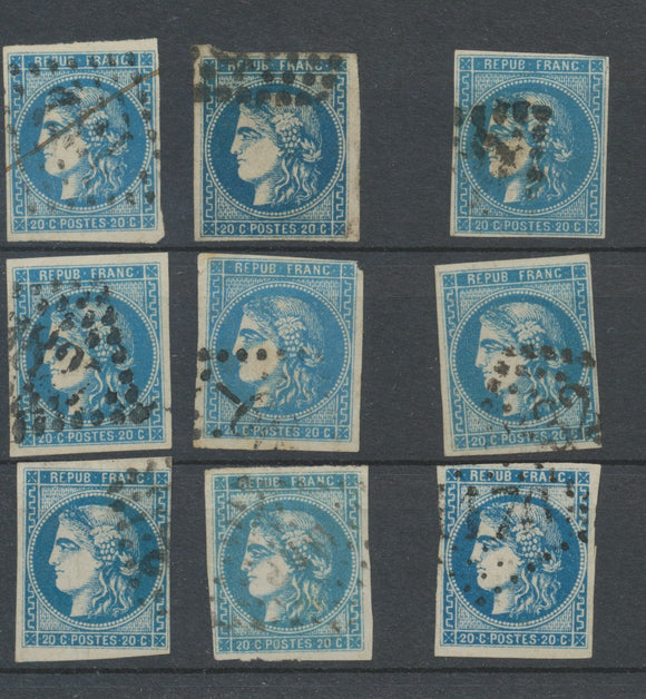 Lot de 9 Bordeaux N°46 20c Bleu. Qualité TTB, TB. L106