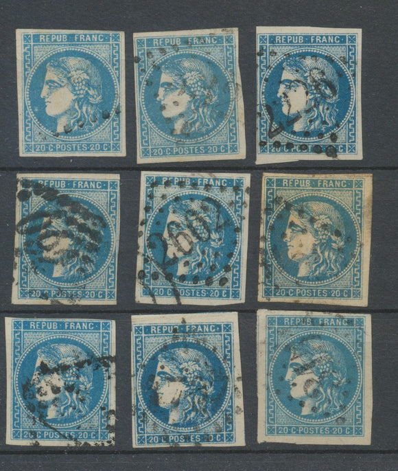 Lot de 9 Bordeaux N°46 20c Bleu. Qualité TTB, TB. L110