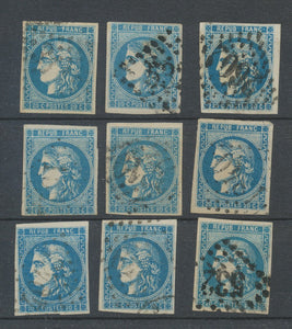 Lot de 9 Bordeaux N°46 20c Bleu. Qualité TTB, TB. L111